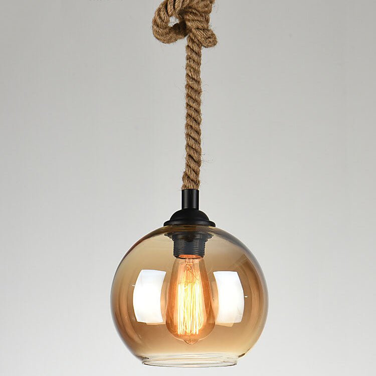 Vintage Glass Metal Rope Pendant Light Round Globe Lifestyle