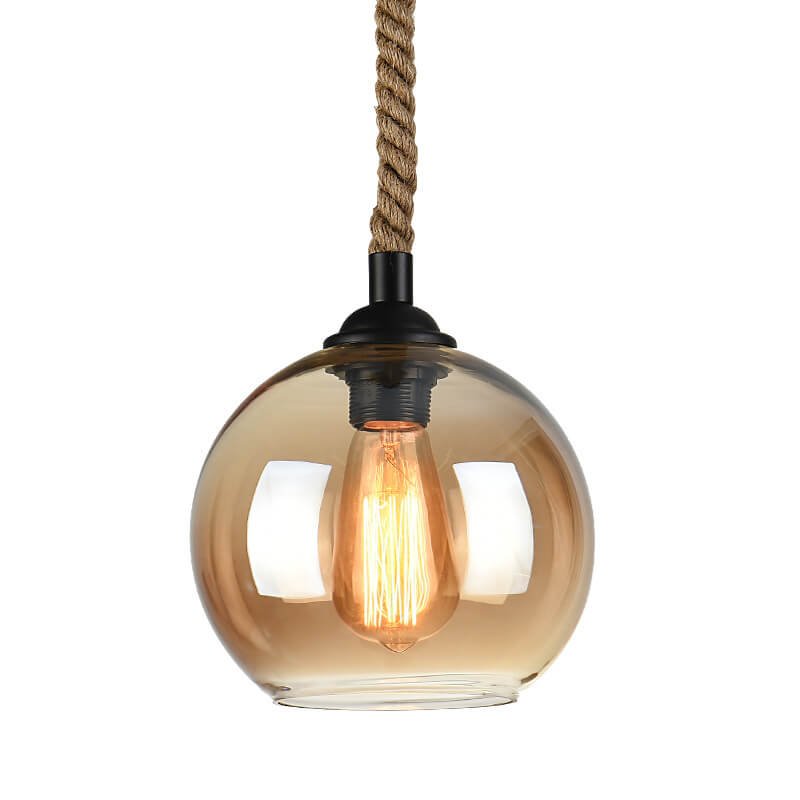 Vintage Glass Metal Rope Pendant Light Round Globe View 15