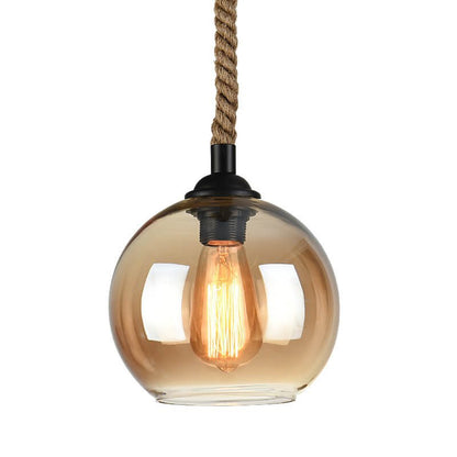 Vintage Glass Metal Rope Pendant Light Round Globe View 15
