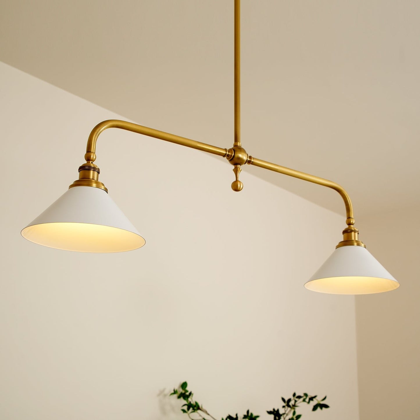 Vintage Glass Pendant Light T-Bar Arms Angle