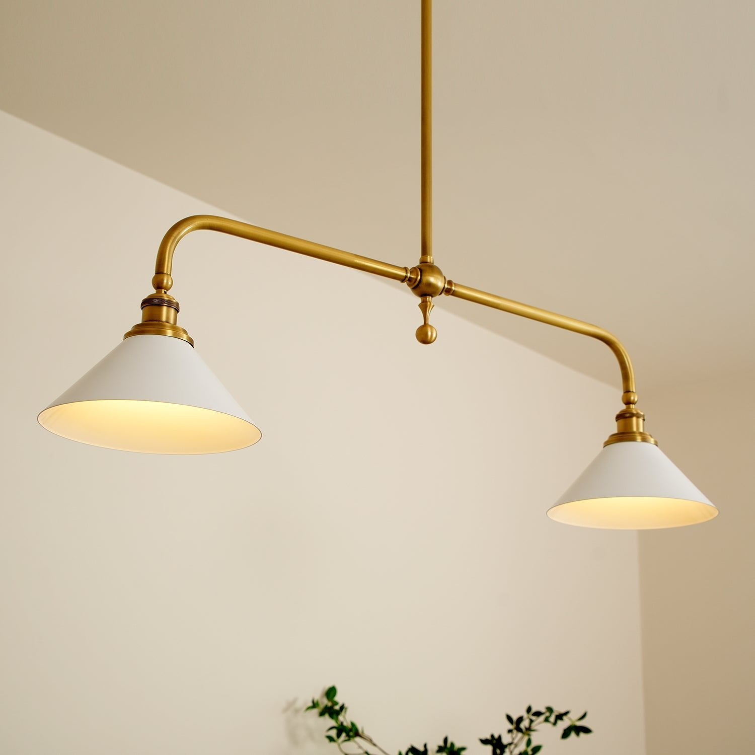 Vintage Glass Pendant Light T-Bar Arms Angle