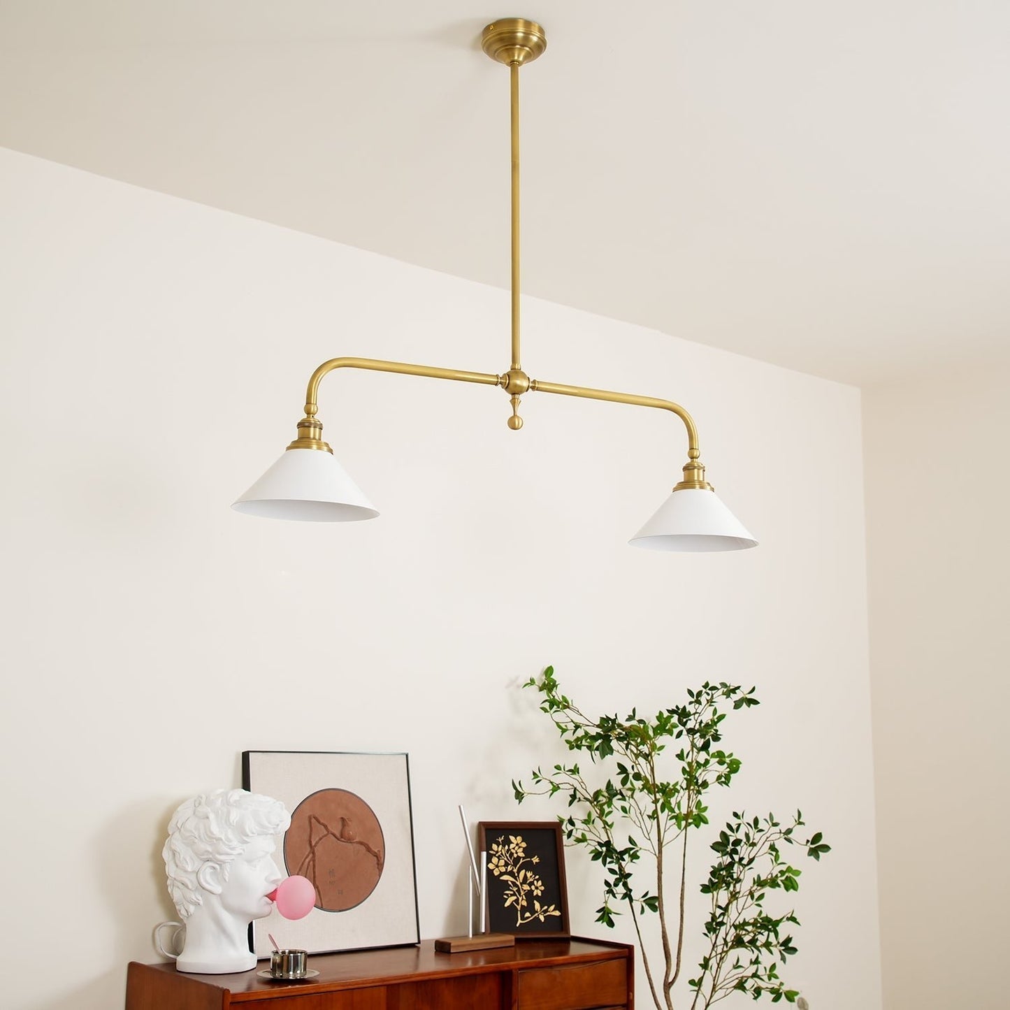 Vintage Glass Pendant Light T-Bar Arms Close Up