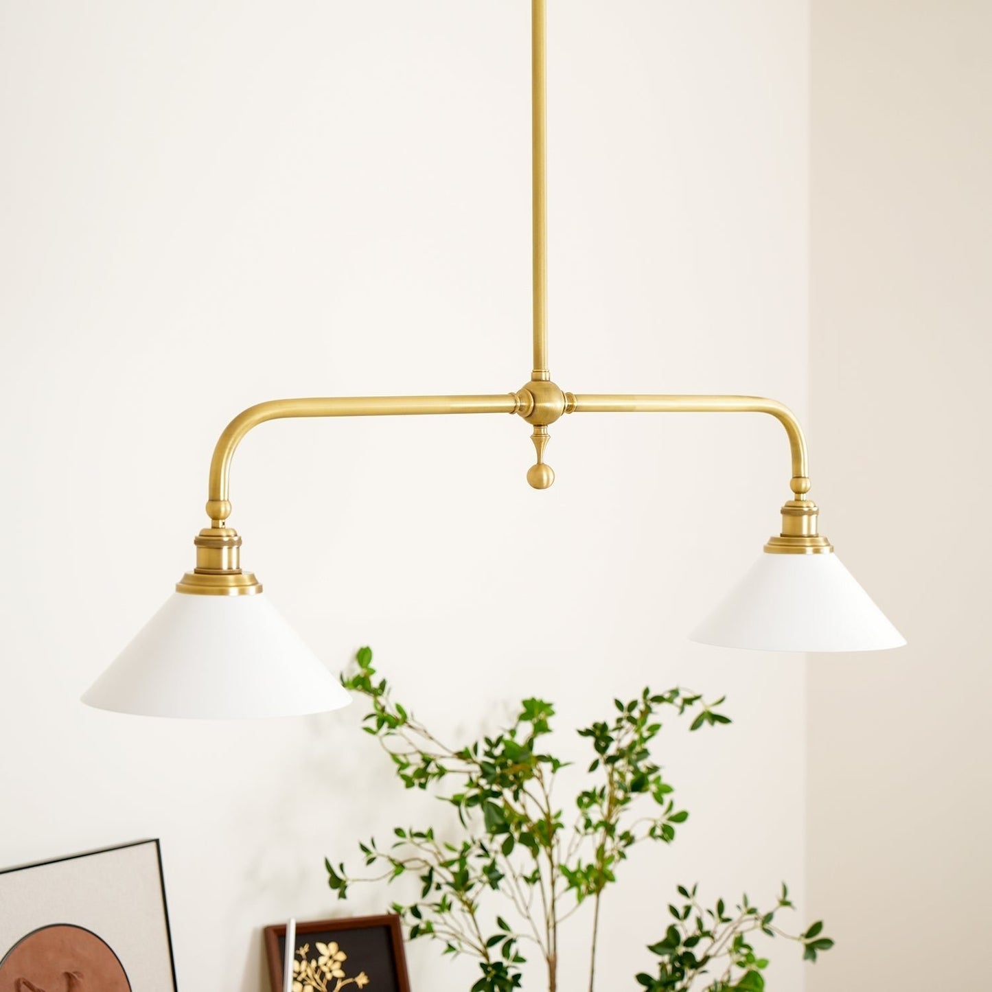Vintage Glass Pendant Light T-Bar Arms Side