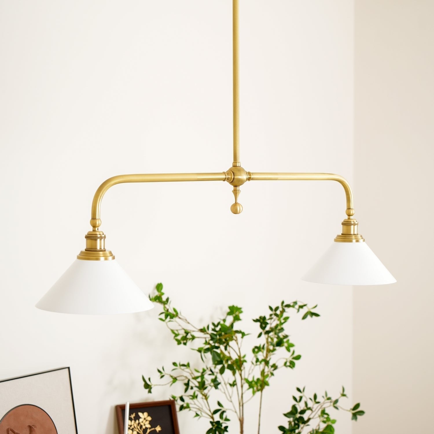 Vintage Glass Pendant Light T-Bar Arms Side