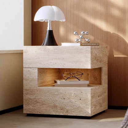 Vintage MDF 2-Drawer Nightstand Open Cubby Angle