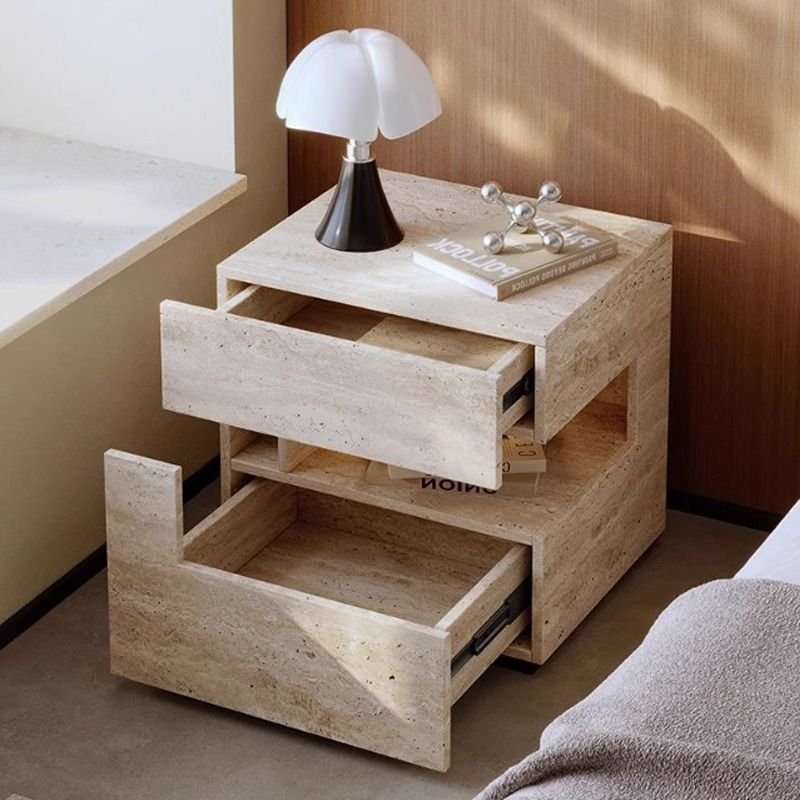 Vintage MDF 2-Drawer Nightstand Open Cubby Back