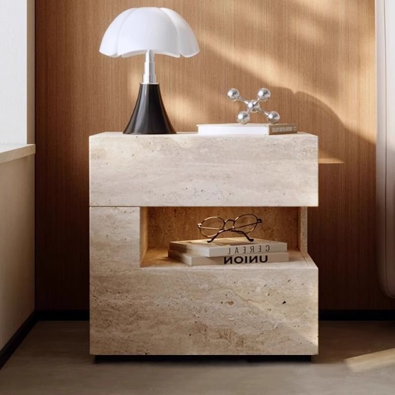 Vintage MDF 2-Drawer Nightstand Open Cubby Hero