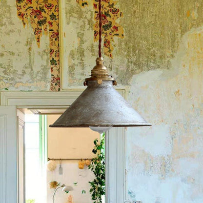 Vintage Metal Pendant Light Conical Shade Front