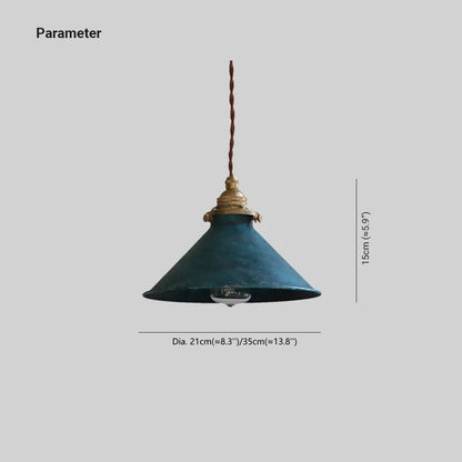 Vintage Metal Pendant Light Conical Shade Side