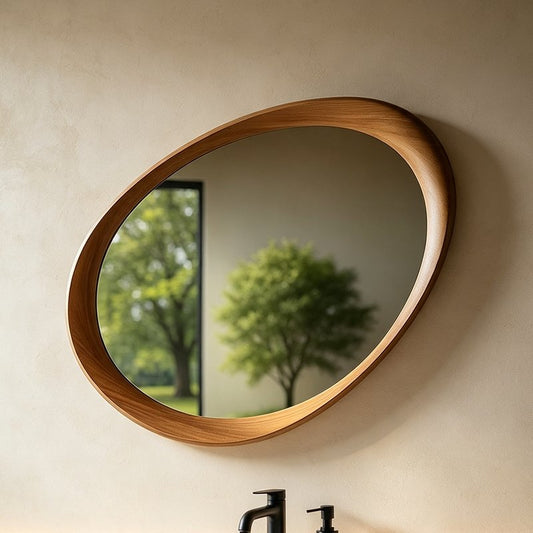 Vintage Rubberwood Solid Wood Wall Mirror Asymmetric Oval Hero
