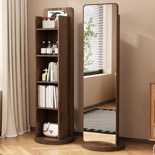 Vintage Solid Wood Rotatable Full Length Mirror Storage Shelf Hero