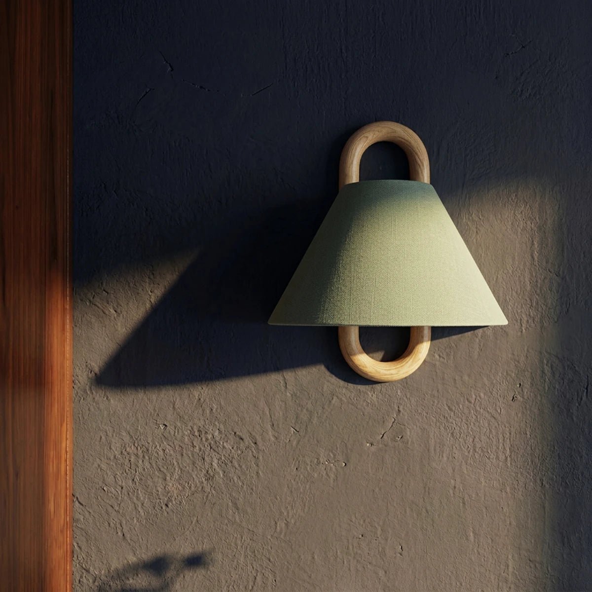 Vintage Wood Wall Lamp Fabric Cone Shade Alternate
