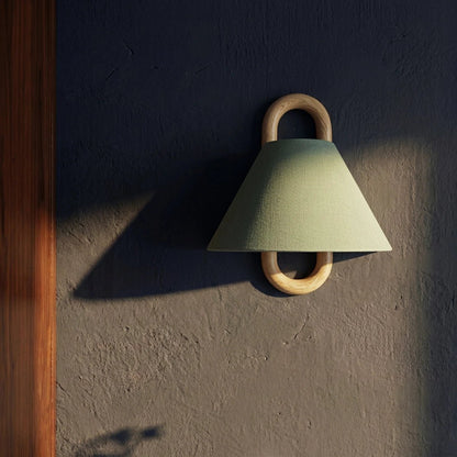 Vintage Wood Wall Lamp Fabric Cone Shade Alternate