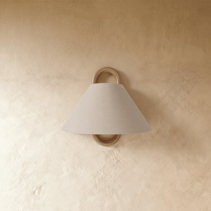 Vintage Wood Wall Lamp Fabric Cone Shade Angle