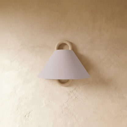 Vintage Wood Wall Lamp Fabric Cone Shade Close Up