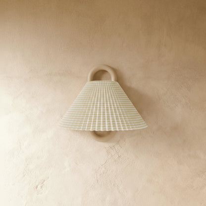 Vintage Wood Wall Lamp Fabric Cone Shade Lifestyle
