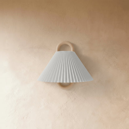Vintage Wood Wall Lamp Fabric Cone Shade Side