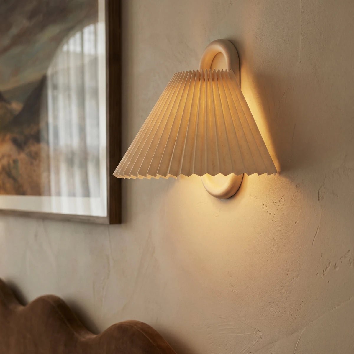 Vintage Wood Wall Lamp Fabric Cone Shade View 12