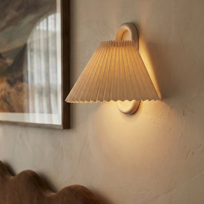 Vintage Wood Wall Lamp Fabric Cone Shade View 12