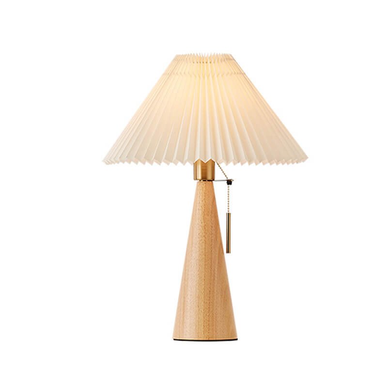 Wooden Base Table Lamp Pleated Cone Shade Alternate