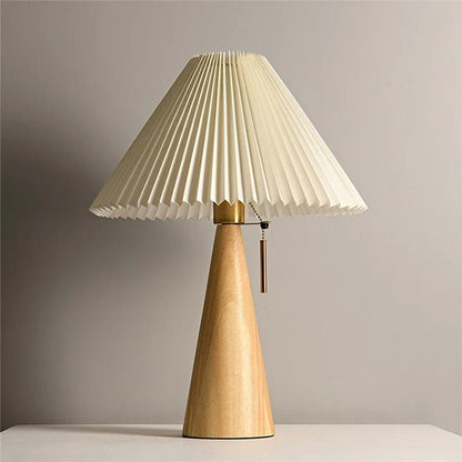 Wooden Base Table Lamp Pleated Cone Shade Lifestyle