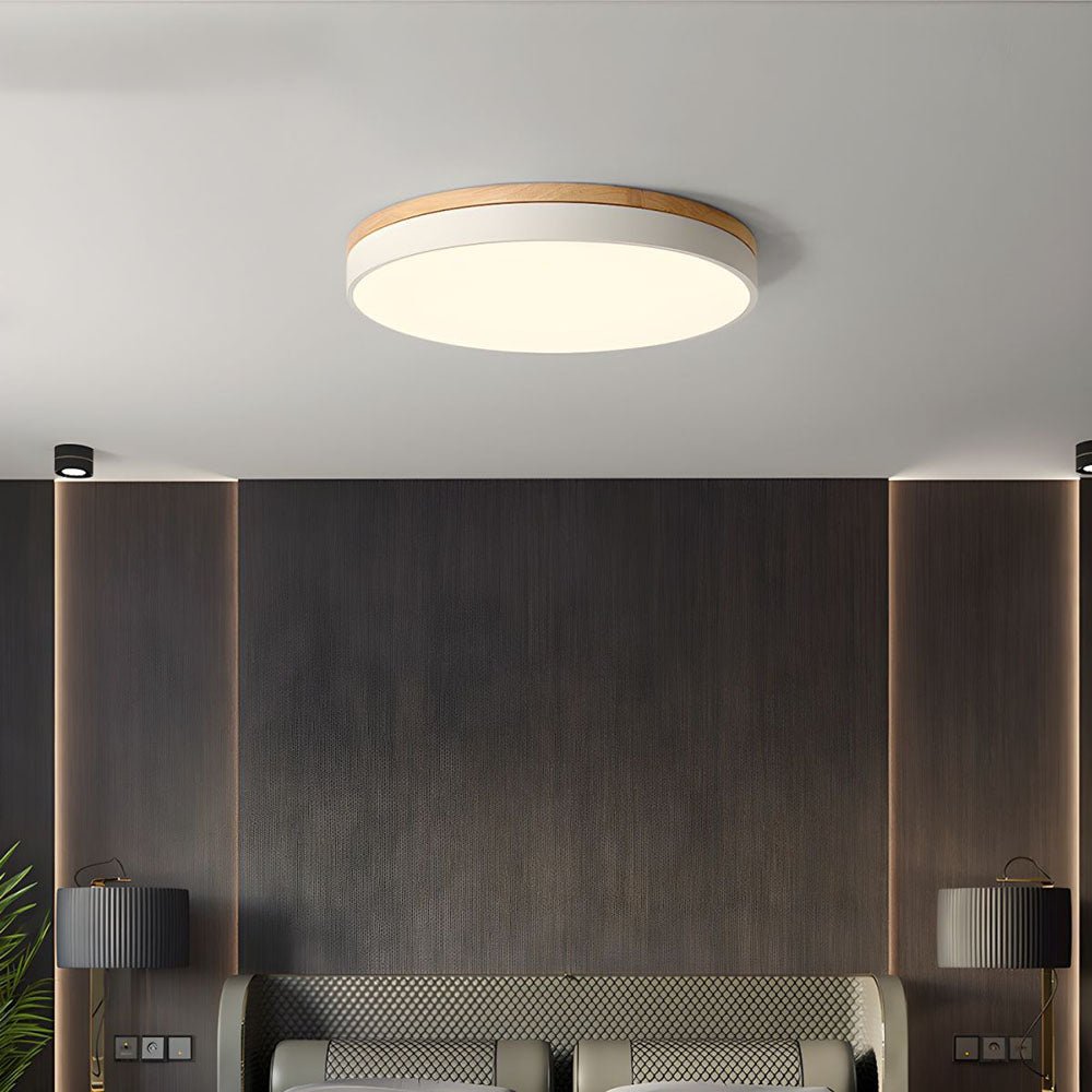 Wooden Flush Mount Ceiling Light Thin Round Back