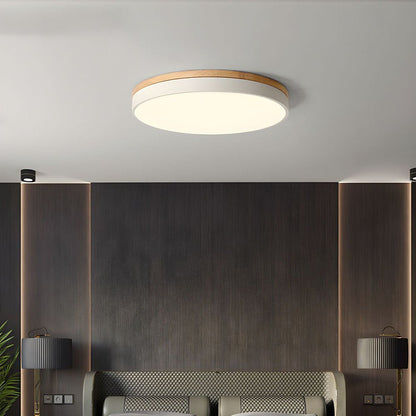 Wooden Flush Mount Ceiling Light Thin Round Back