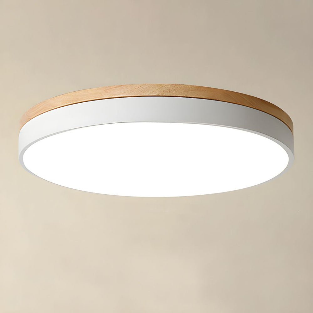 Wooden Flush Mount Ceiling Light Thin Round Close Up