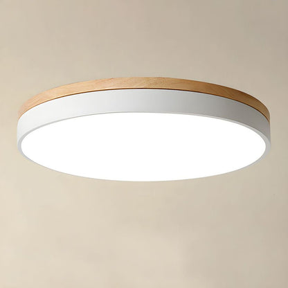 Wooden Flush Mount Ceiling Light Thin Round Close Up