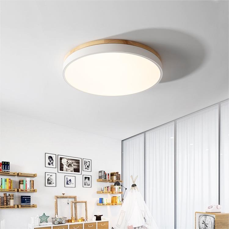 Wooden Flush Mount Ceiling Light Thin Round Detail