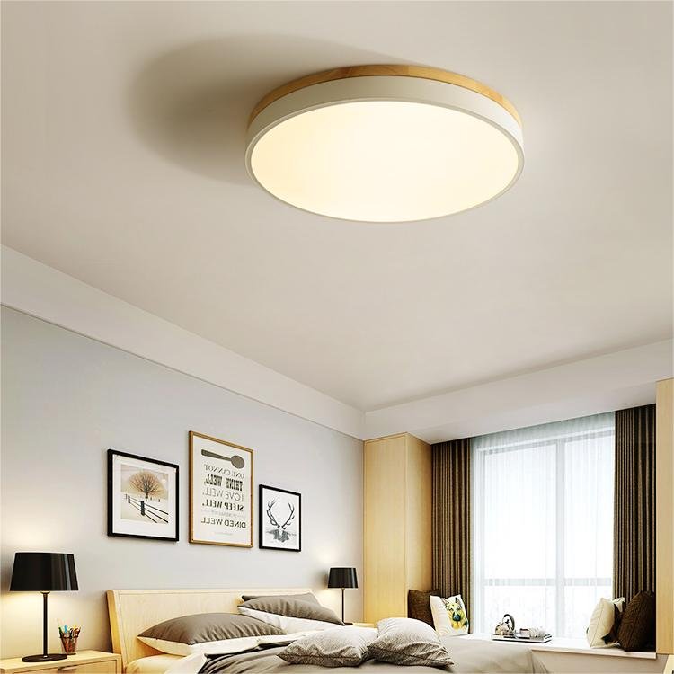 Wooden Flush Mount Ceiling Light Thin Round Front