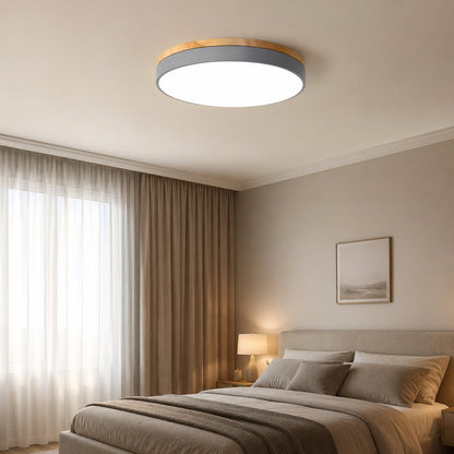 Wooden Flush Mount Ceiling Light Thin Round Full