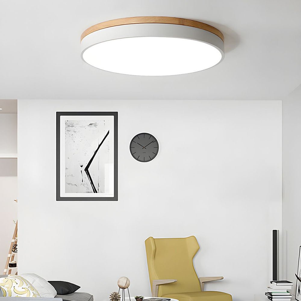 Wooden Flush Mount Ceiling Light Thin Round Side