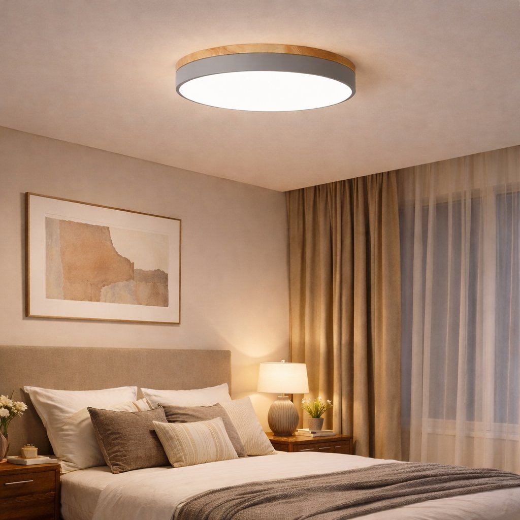 Wooden Flush Mount Ceiling Light Thin Round View 11