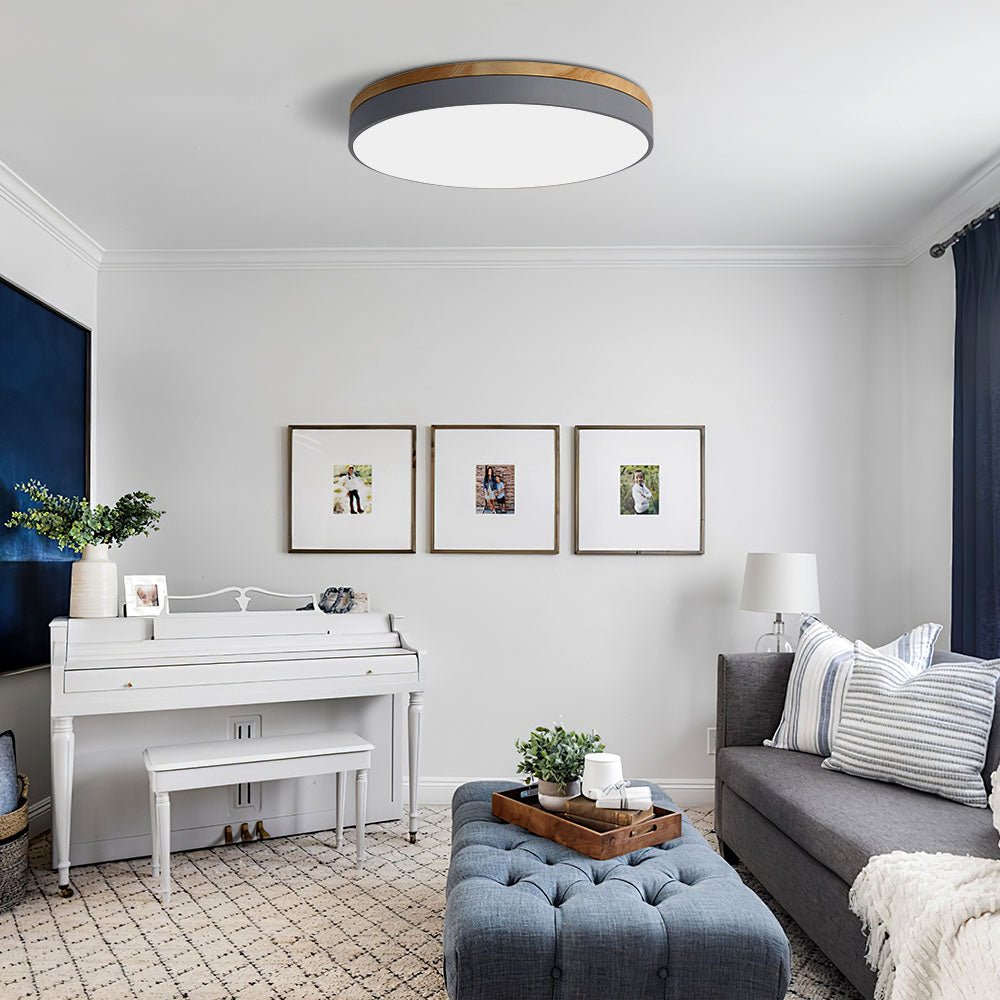 Wooden Flush Mount Ceiling Light Thin Round View 12