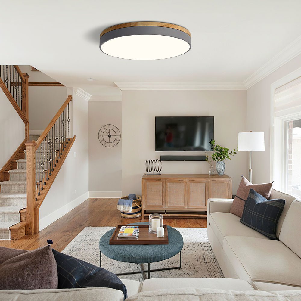 Wooden Flush Mount Ceiling Light Thin Round View 13