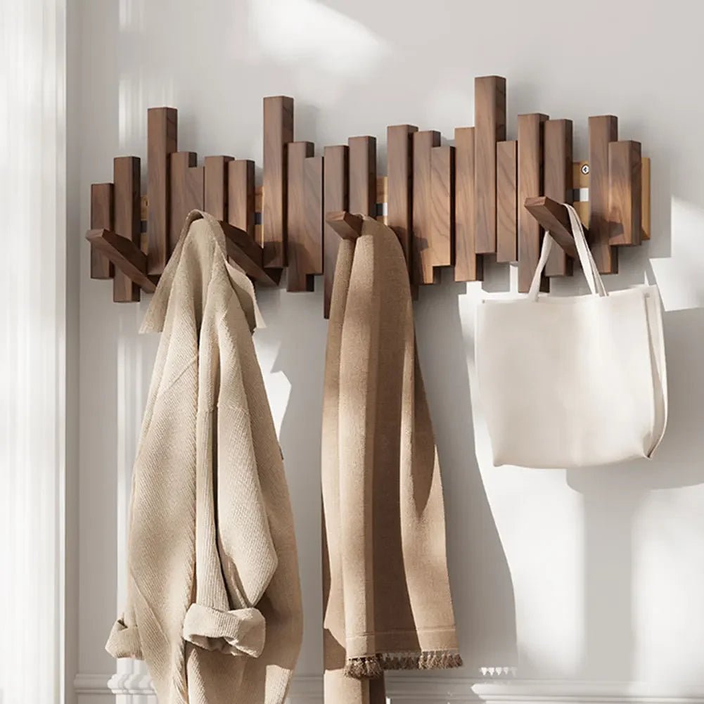 Wooden Wall Coat Rack Skyline Hook Close Up