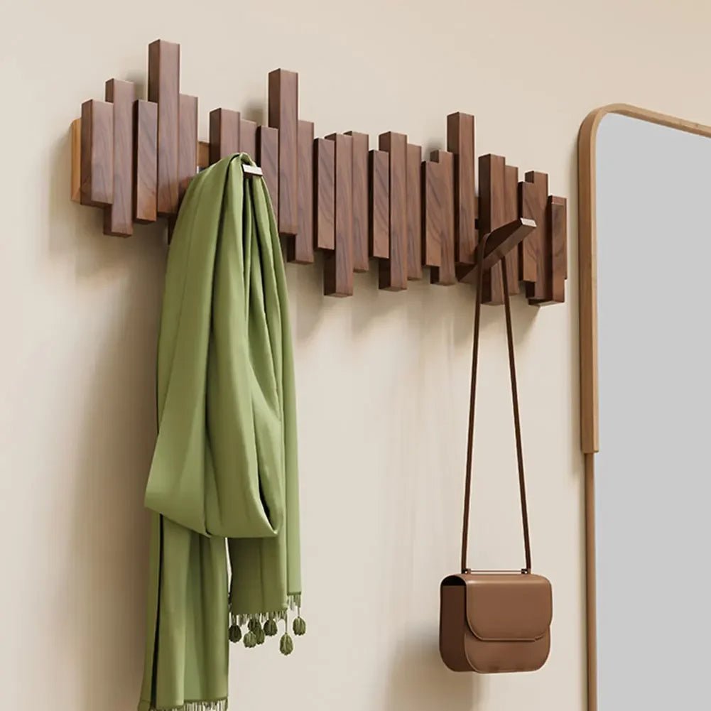 Wooden Wall Coat Rack Skyline Hook Detail
