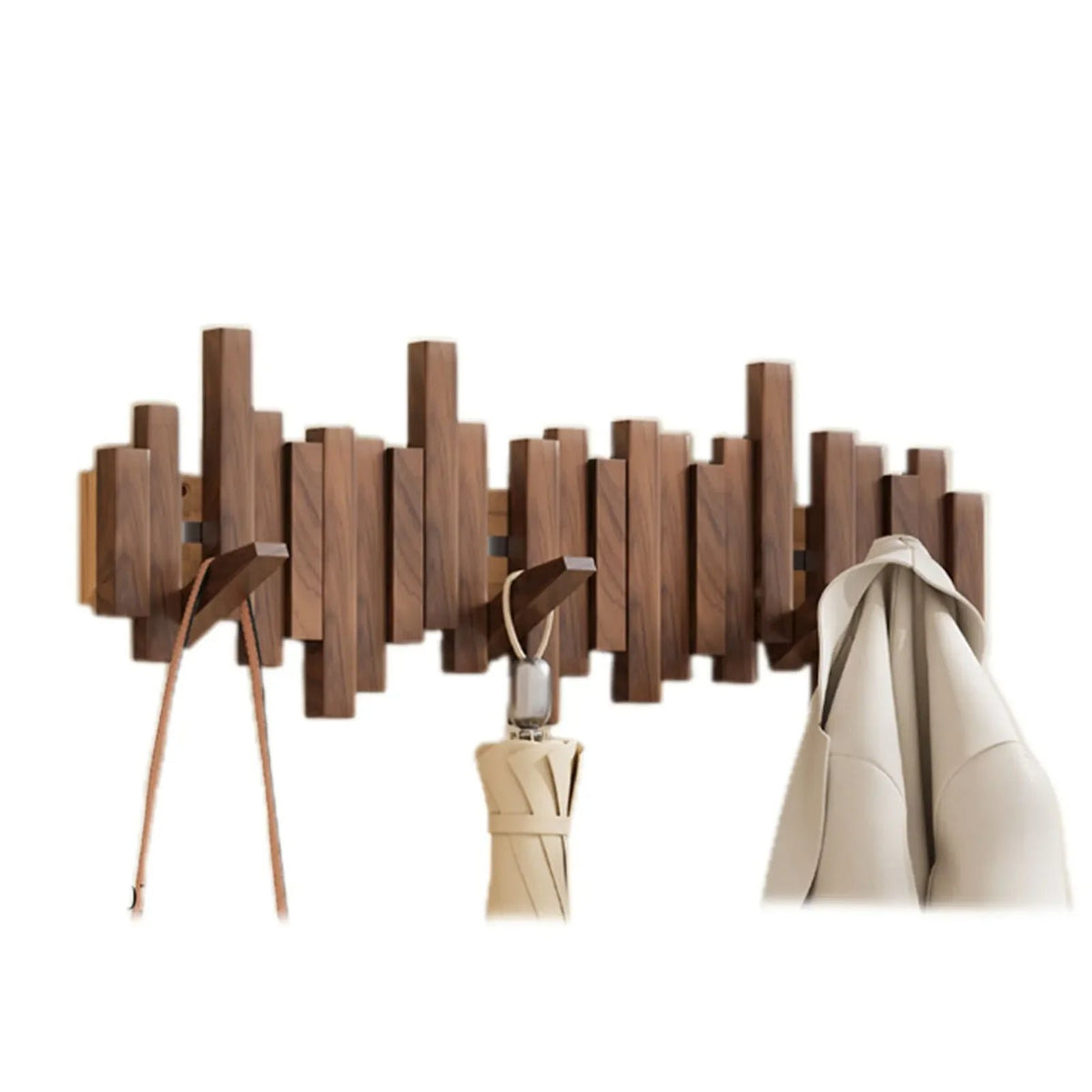 Wooden Wall Coat Rack Skyline Hook Front