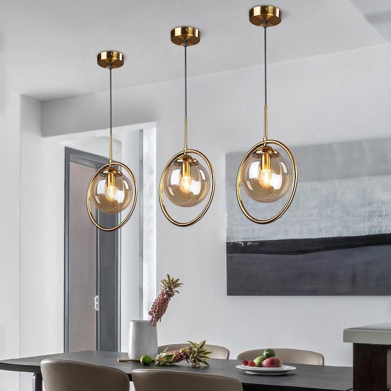 Zoey Glass Pendant Light with a Metal Ring Close Up