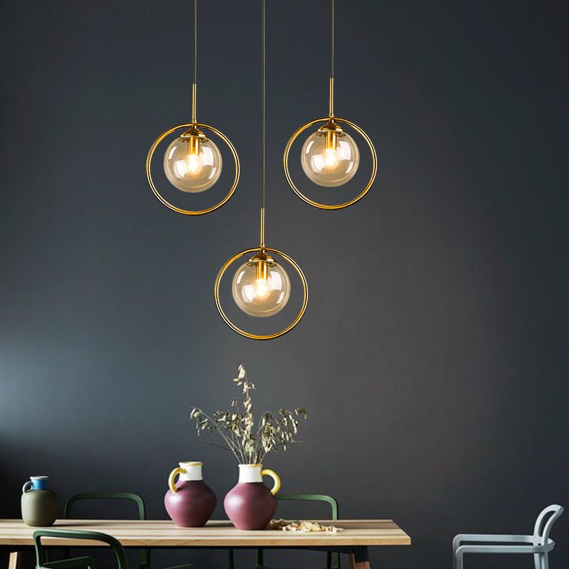 Zoey Glass Pendant Light with a Metal Ring Front