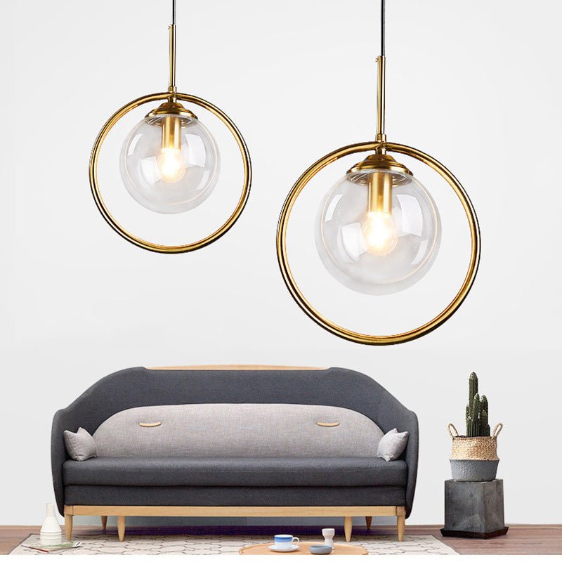 Zoey Glass Pendant Light with a Metal Ring Side
